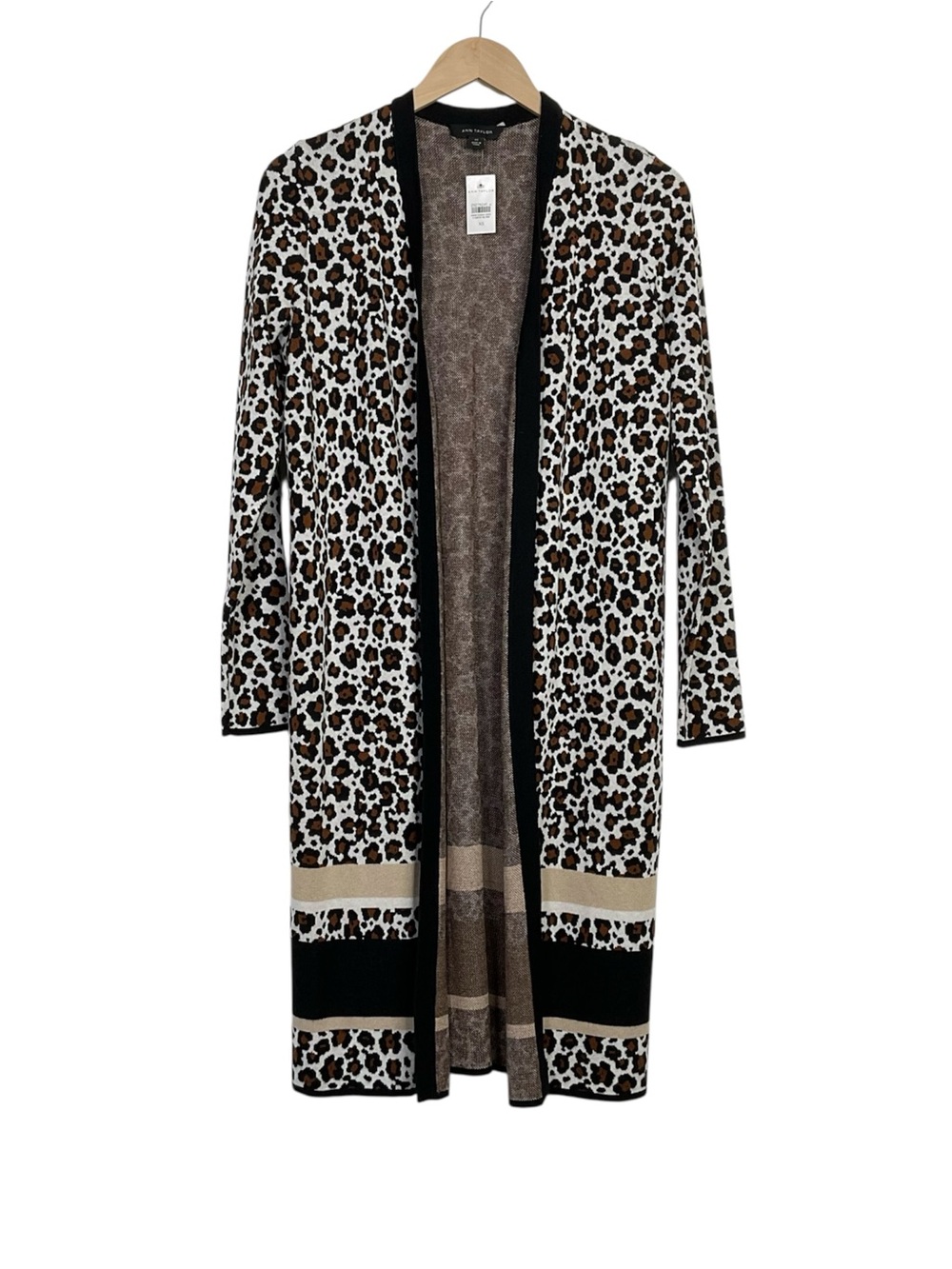 Ann Taylor Animal Print Longline Cardigan Open Front Size XS